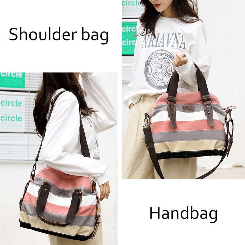 SNUG STAR Canvas Handbag Multi-Color Striped Lattice Cross Body Shoulder Purse Bag Tote-Handbag for Women (Multi Color C) - Image 5